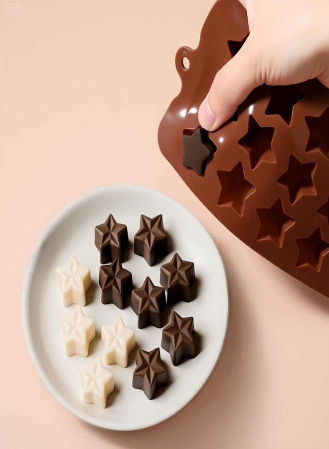 Gtziqa Star Silicone Mold, 2 Pcs 15 Cavities Star Shaped Chocolate Mold Ice Cube Tray Mini 3D Nonstick Cake Molds for Jello, Candy, Soap, Resin, Cookie, Gummy, Pastry (Brown) - Image 5