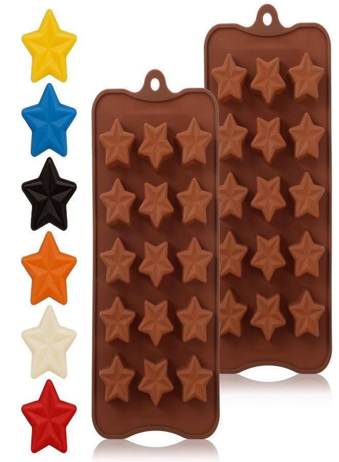 Gtziqa Star Silicone Mold, 2 Pcs 15 Cavities Star Shaped Chocolate Mold Ice Cube Tray Mini 3D Nonstick Cake Molds for Jello, Candy, Soap, Resin, Cookie, Gummy, Pastry (Brown) - Image 1
