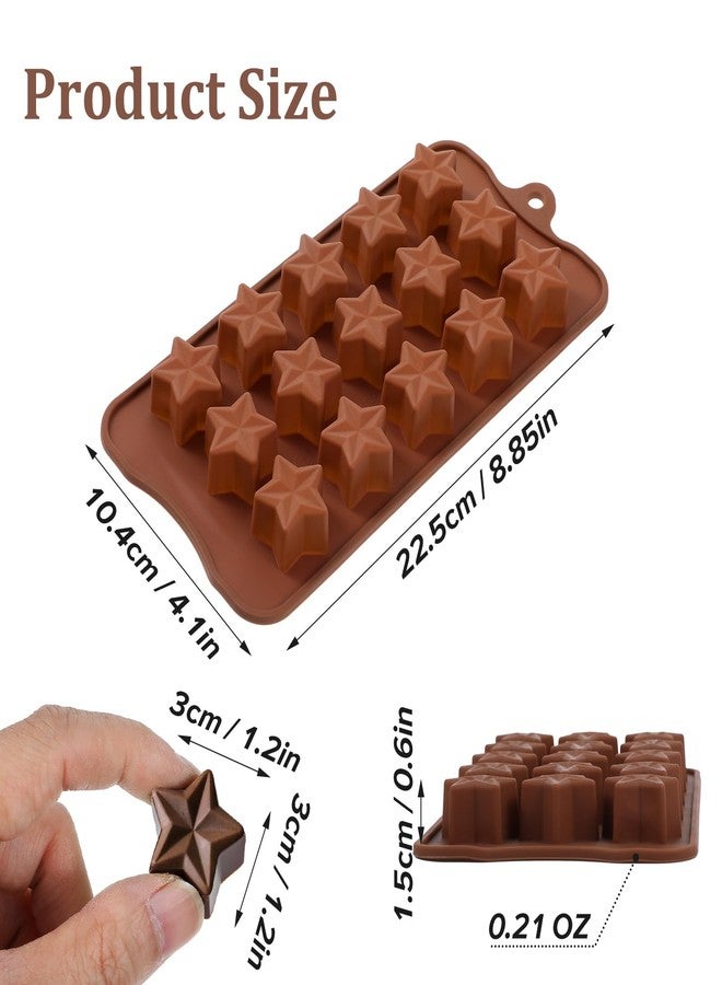 Gtziqa Star Silicone Mold, 2 Pcs 15 Cavities Star Shaped Chocolate Mold Ice Cube Tray Mini 3D Nonstick Cake Molds for Jello, Candy, Soap, Resin, Cookie, Gummy, Pastry (Brown) - Image 2