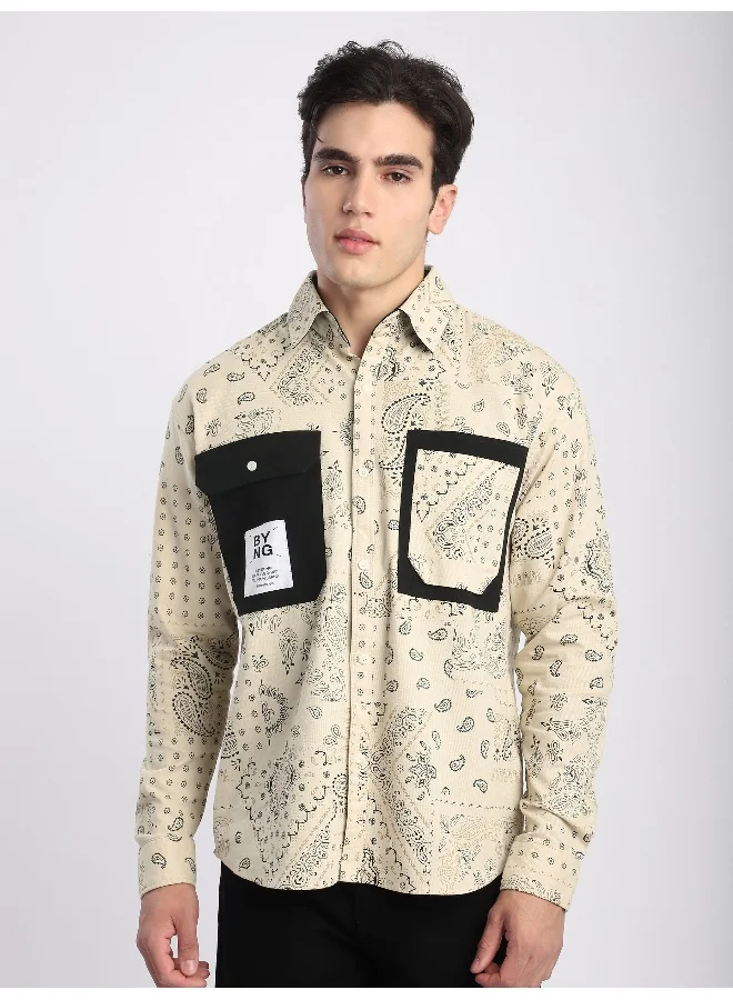 Beyoung Blue Paisley Printed Overshirt