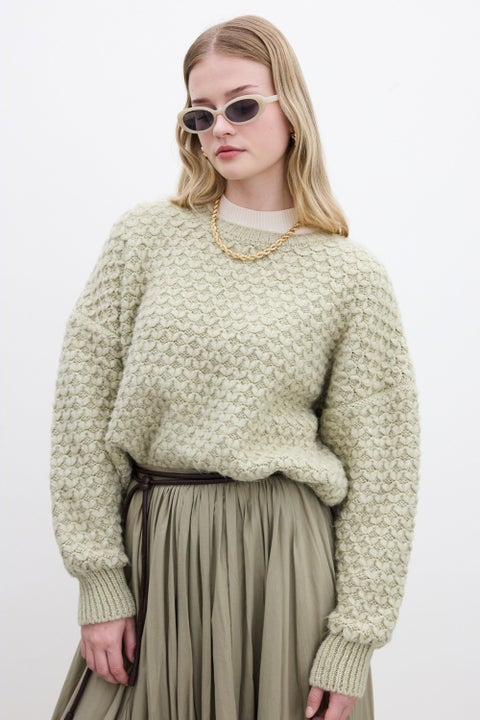 Patterned Knitted Sweater Soft Green