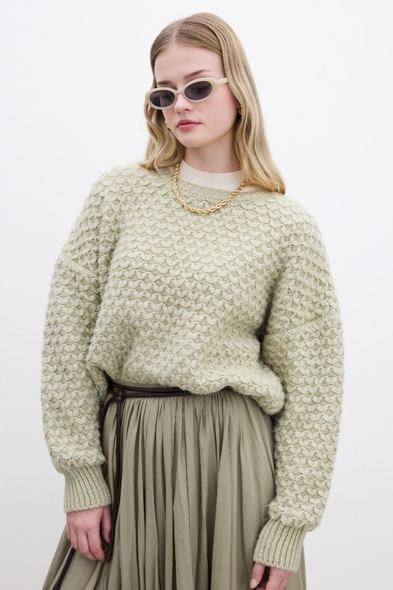Manuka Patterned Knitted Sweater Soft Green  - Image 1