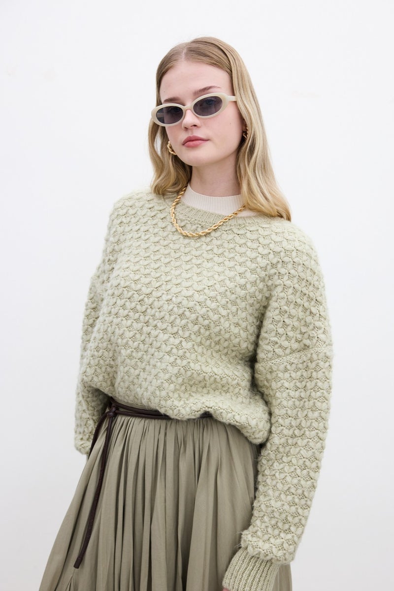 Manuka Patterned Knitted Sweater Soft Green  - Image 4
