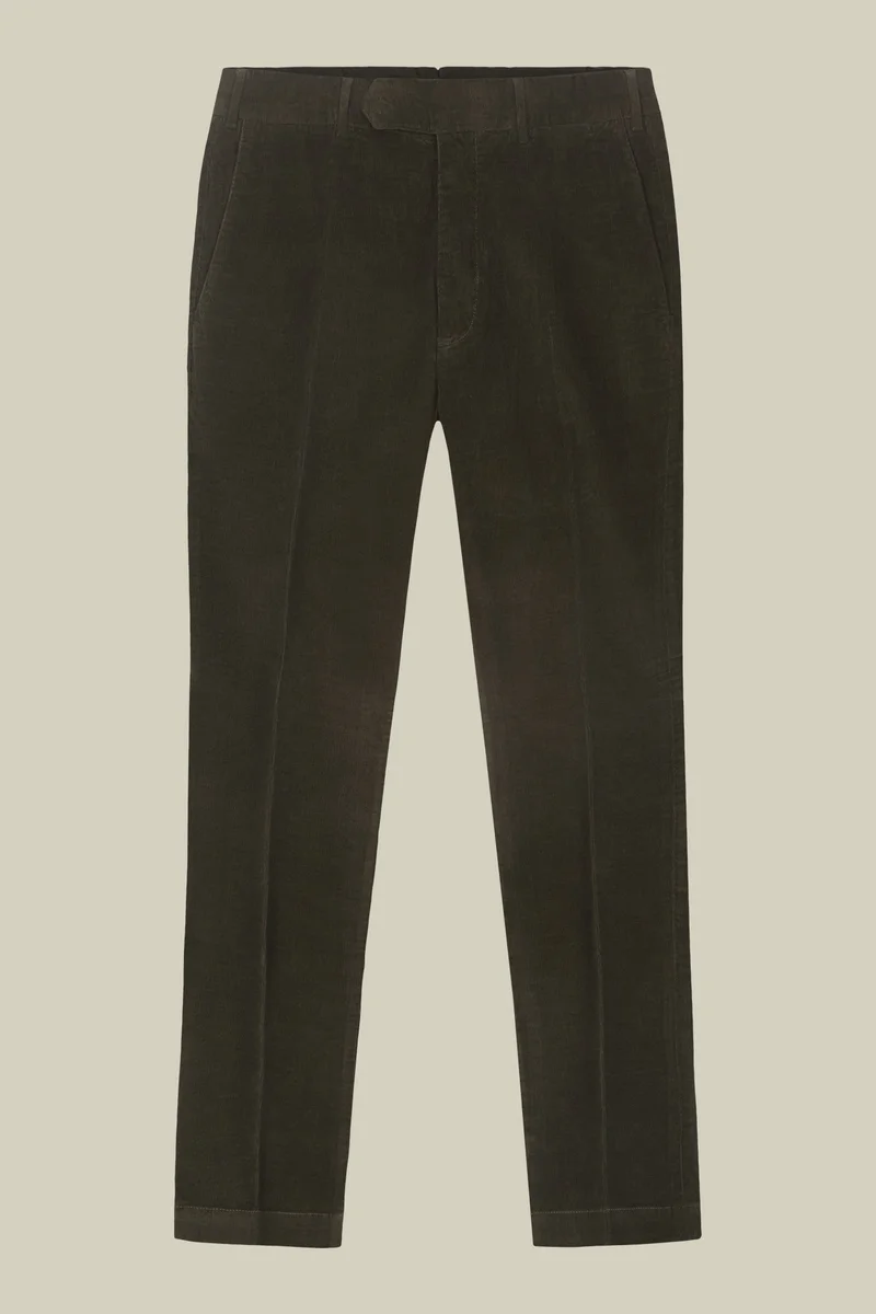دوبل غانغر Men's classic trousers in 1000-line velvet regular fit - Olive Green
