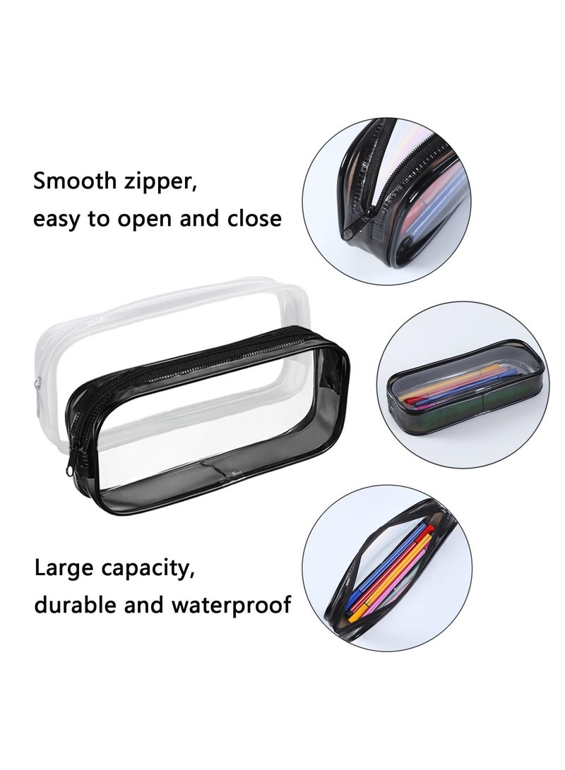 2 Pcs Clear Pen Pencil Big Capacity Pencil Case Bag Storage Bag Holder Transparent PVC Pen Bag Pencil Pouch with Zipper for School Supplies, Travel Cosmetic Makeup Bag - Image 3