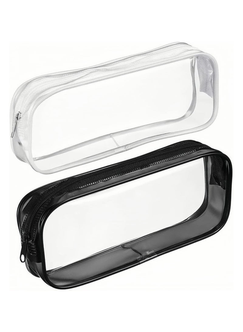 2 Pcs Clear Pen Pencil Big Capacity Pencil Case Bag Storage Bag Holder Transparent PVC Pen Bag Pencil Pouch with Zipper for School Supplies, Travel Cosmetic Makeup Bag - Image 1