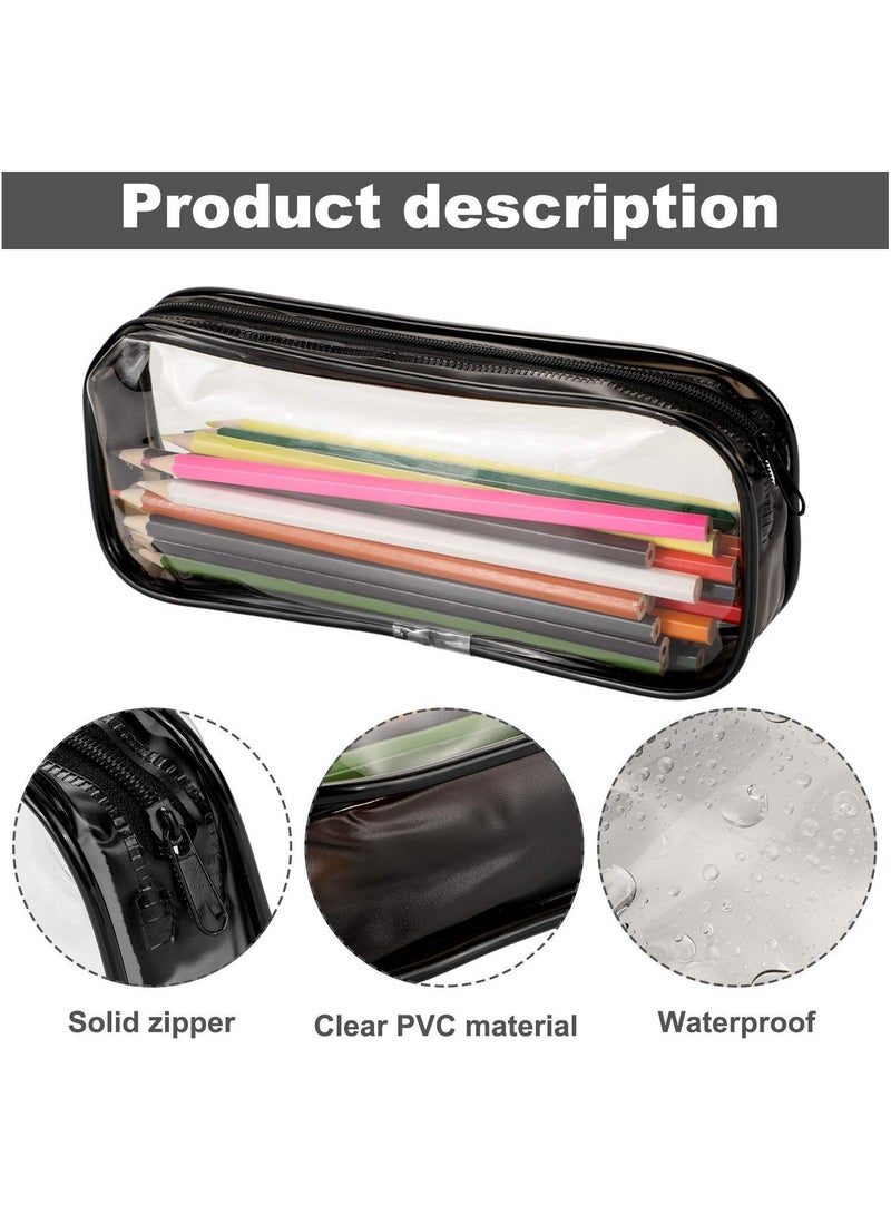 2 Pcs Clear Pen Pencil Big Capacity Pencil Case Bag Storage Bag Holder Transparent PVC Pen Bag Pencil Pouch with Zipper for School Supplies, Travel Cosmetic Makeup Bag - Image 5