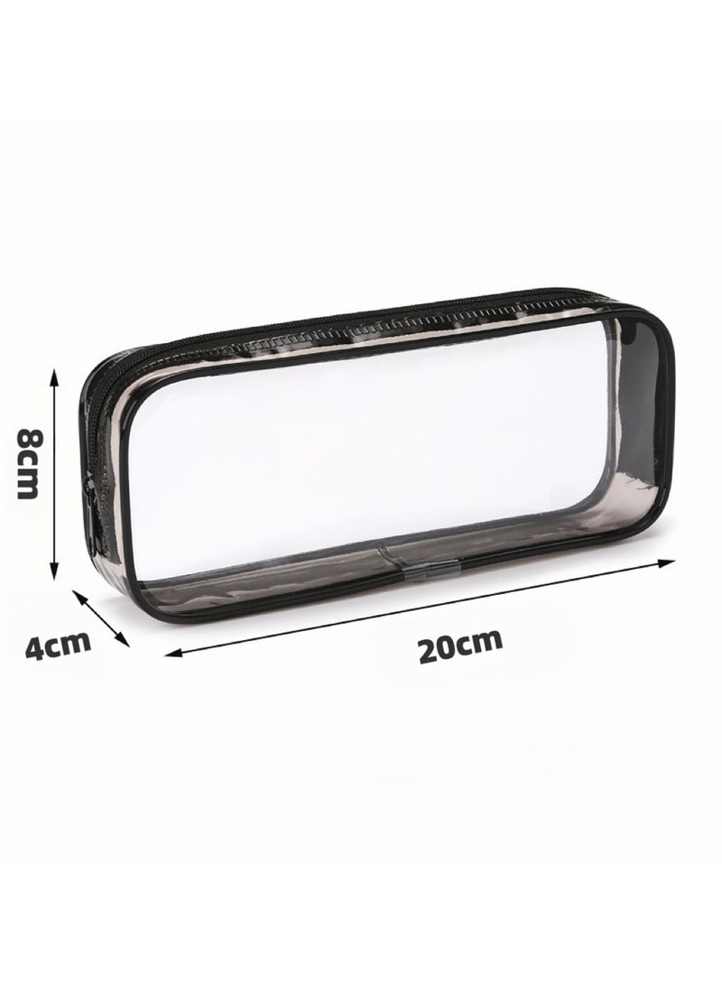 2 Pcs Clear Pen Pencil Big Capacity Pencil Case Bag Storage Bag Holder Transparent PVC Pen Bag Pencil Pouch with Zipper for School Supplies, Travel Cosmetic Makeup Bag - Image 2