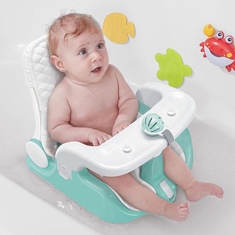 BabyBond Baby Bath Seat with Sitting & Lying 2 Modes, 3-Speed Adjustment, Powerful Suction Cups, Infant Bathtub Chair with Soft and Comfortable Towel, Folding and Hanging - Image 1