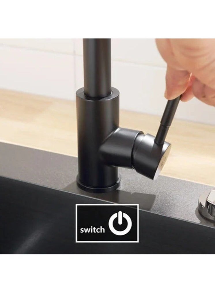 صنبور مطبخ أسود مع بخاخ قابل للسحب، صناعي تجاري 304، رافعة من الفولاذ المقاوم للصدأ، دوران 360 درجة، وضعان للرش، صنبور حوض المطبخ، معدات المطبخ - Image 4