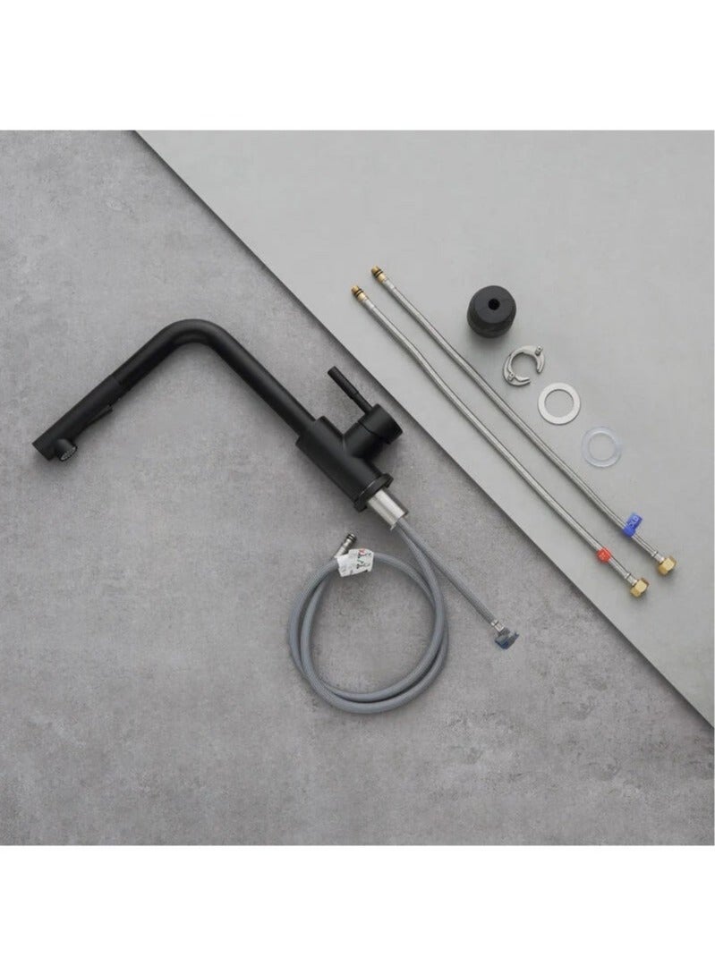 صنبور مطبخ أسود مع بخاخ قابل للسحب، صناعي تجاري 304، رافعة من الفولاذ المقاوم للصدأ، دوران 360 درجة، وضعان للرش، صنبور حوض المطبخ، معدات المطبخ - Image 5