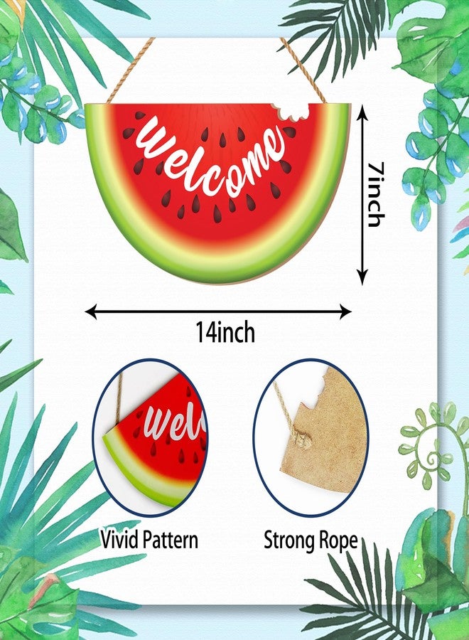 Seimip Summer Watermelon Door Sign Welcome Wreath 14x7 Inch Watermelon Shaped Hanging Front for Door Decoration Welcome Wood Sign Wall Decor Indoor Porch - Image 2