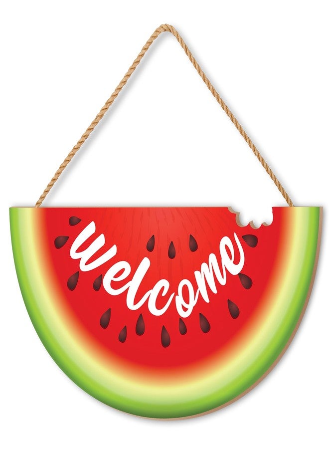 Seimip Summer Watermelon Door Sign Welcome Wreath 14x7 Inch Watermelon Shaped Hanging Front for Door Decoration Welcome Wood Sign Wall Decor Indoor Porch - Image 1