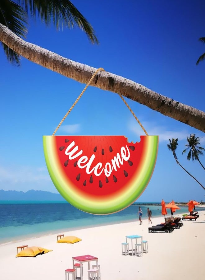 Seimip Summer Watermelon Door Sign Welcome Wreath 14x7 Inch Watermelon Shaped Hanging Front for Door Decoration Welcome Wood Sign Wall Decor Indoor Porch - Image 3