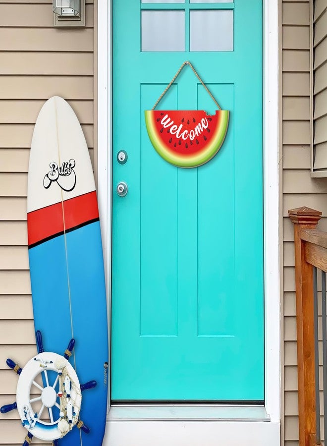 Seimip Summer Watermelon Door Sign Welcome Wreath 14x7 Inch Watermelon Shaped Hanging Front for Door Decoration Welcome Wood Sign Wall Decor Indoor Porch - Image 5