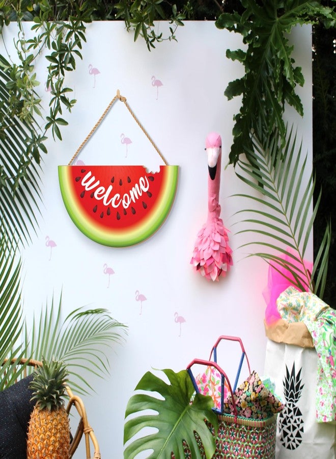 Seimip Summer Watermelon Door Sign Welcome Wreath 14x7 Inch Watermelon Shaped Hanging Front for Door Decoration Welcome Wood Sign Wall Decor Indoor Porch - Image 4