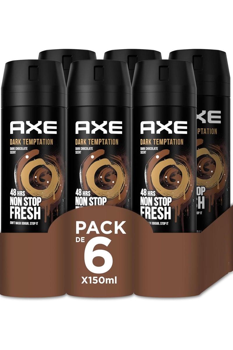 Axe Dark Temptation Deodorant Body Spray For 48H 6 x 150ml - Image 1