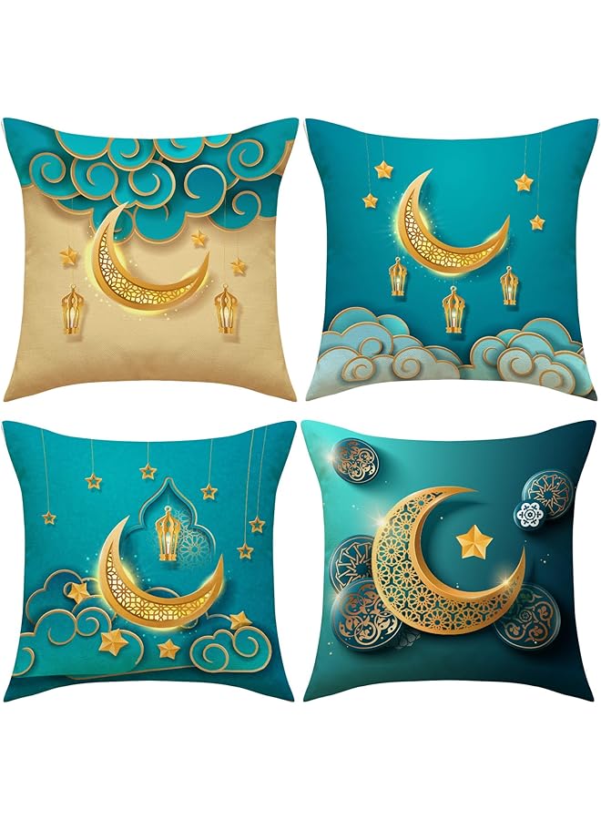 The Bros Ramadan Pillow Cove 4Pcs Eid Cushion Cover 18x18'' Moon Printing Throw Pillow Covers Set Double Sided Pillow Covers Decor for Couch Sofa (B) - Image 1