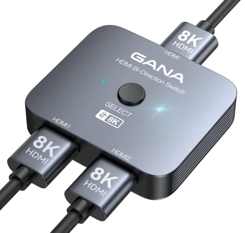 GANA HDMI 2.1 Switch, 8K HDMI Switcher Splitter Bi-Directional 2 in 1 Out, 4K@120Hz,8K@60Hz, 48Gbps Aluminum Ultra HD HDMI Hub Compatible with PS5/4,Xbox,Roku,Apple TV,Fire Stick - Image 1