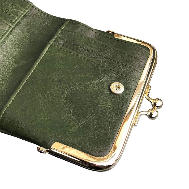 AOXONEL Womens Wallet Small Rfid Ladies Compact Bifold Leather Vintage Coin Purse With Zipper and Kiss Lock (Green) - Image 5