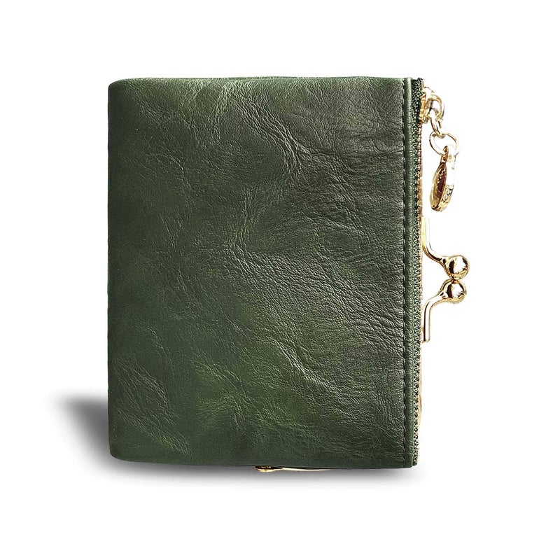 AOXONEL Womens Wallet Small Rfid Ladies Compact Bifold Leather Vintage Coin Purse With Zipper and Kiss Lock (Green) - Image 4