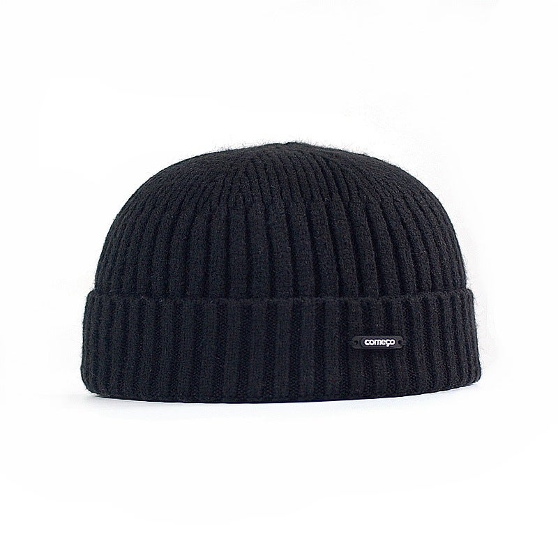 Autumn and Winter Japanese Retro Street Dome Warm Short Wool Baotou Melon Hat Knitted Hat Cold Hat Trendy for Men and Women Black  - Image 1