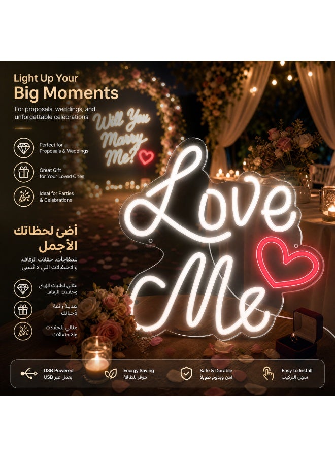 لوحة نيون LED "Love Me" تعمل بـ USB - ديكور رومانسي للخطوبة والزفاف وغرف النوم، مصباح ليلي موفر للطاقة، هدية مثالية لمن تحب. - Image 5