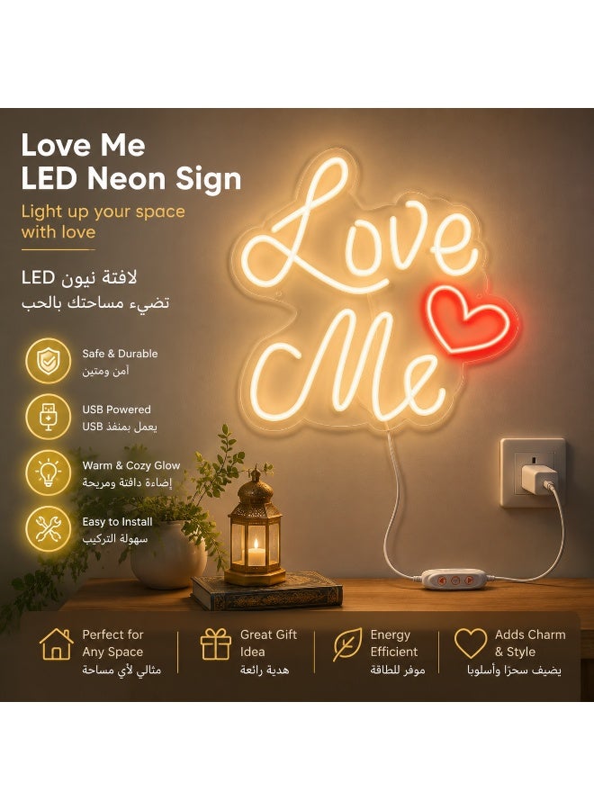 لوحة نيون LED "Love Me" تعمل بـ USB - ديكور رومانسي للخطوبة والزفاف وغرف النوم، مصباح ليلي موفر للطاقة، هدية مثالية لمن تحب. - Image 4