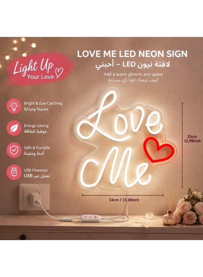 لوحة نيون LED "Love Me" تعمل بـ USB - ديكور رومانسي للخطوبة والزفاف وغرف النوم، مصباح ليلي موفر للطاقة، هدية مثالية لمن تحب. - Image 1