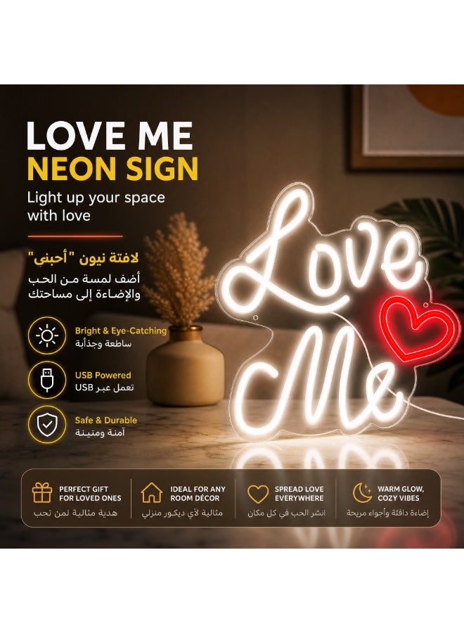 لوحة نيون LED "Love Me" تعمل بـ USB - ديكور رومانسي للخطوبة والزفاف وغرف النوم، مصباح ليلي موفر للطاقة، هدية مثالية لمن تحب. - Image 3