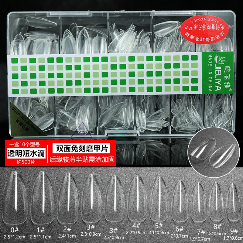 Generic Ultra-Thin Seamless Nail Wraps Full-Half Long Teardrop[Transparent short water drop No. 0-9] 500 pieces/box [Transparent short water drop No. 0-9] 500 pieces/box 