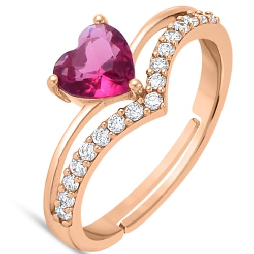ZAVYA 925 Sterling Silver Pink Heart Rose Gold Plated Ring | Gifts For Women And Girls | With Certificate of Authenticity and 925 Hallmark - Image 1