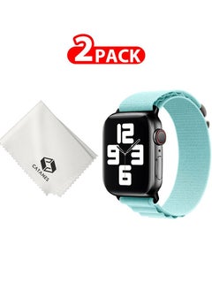 2 Packs Of Apple Watch Band and Microfiber Cloth Alpine Loop Band 38mm 40mm 41mm Women Men Adjustable with Metal G-Hook Strap for iWatch Series 7/SE/6/5/4/3/2/1 Light Blue