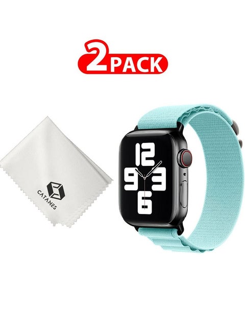 2 Packs Of Apple Watch Band and Microfiber Cloth Alpine Loop Band 38mm 40mm 41mm Women Men Adjustable with Metal G-Hook Strap for iWatch Series 7/SE/6/5/4/3/2/1 Light Blue