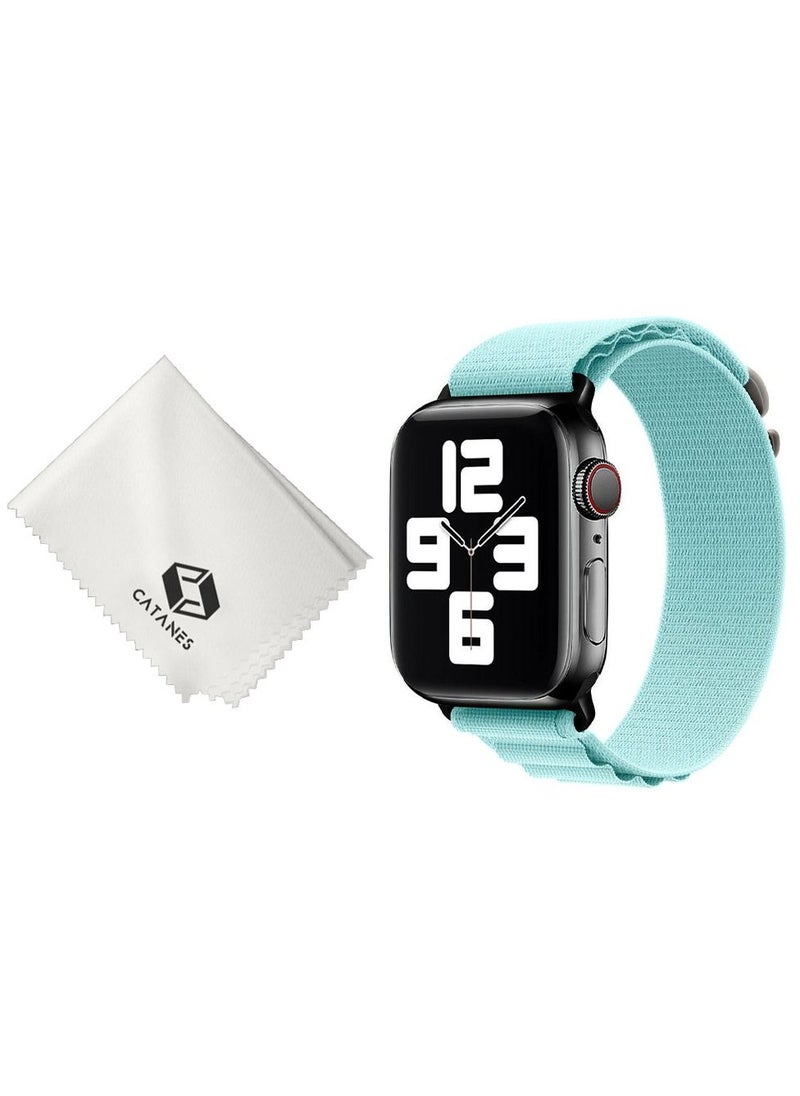 CATANES - 2 Packs Of Apple Watch Band and Microfiber Cloth Alpine Loop Band 38mm 40mm 41mm Women Men Adjustable with Metal G-Hook Strap for iWatch Series 7/SE/6/5/4/3/2/1 Light Blue - Image 1