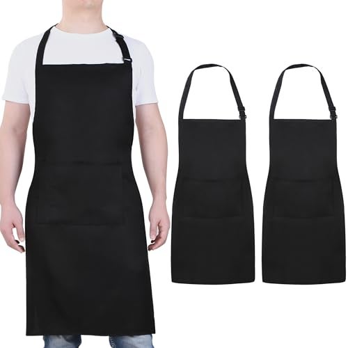 Will Well Chef Apron for Men and Women  33 x 27 Large with 38 Waist Ties for a Comfy and Snug Fit Durable and Lightweight with 2 Spacious Pockets for Your Cooking Essentials  2Pack Black