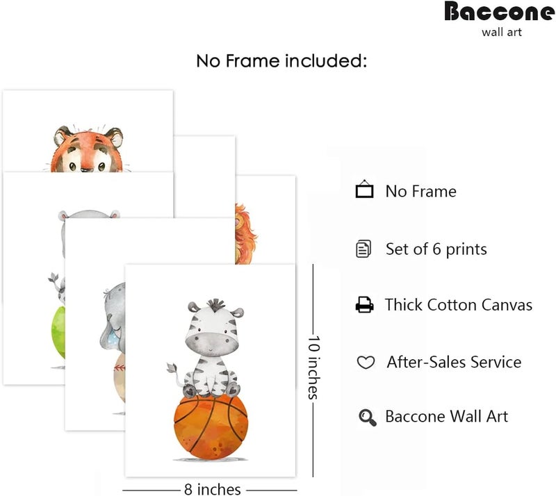 Baccone Baby Boy Wall Art Set of 6 - Nursery Sports Prints - Image 2