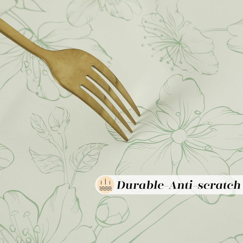 FAVE Rectangle Tablecloth Leather Table Cloth for Kitchen Dining Table Floral Waterproof Tablecloth Cover for Rectangle Table White TableclothGreen Floral 52x70 - Image 5