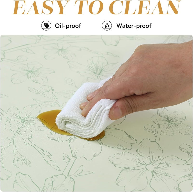 FAVE Rectangle Tablecloth Leather Table Cloth for Kitchen Dining Table Floral Waterproof Tablecloth Cover for Rectangle Table White TableclothGreen Floral 52x70 - Image 4