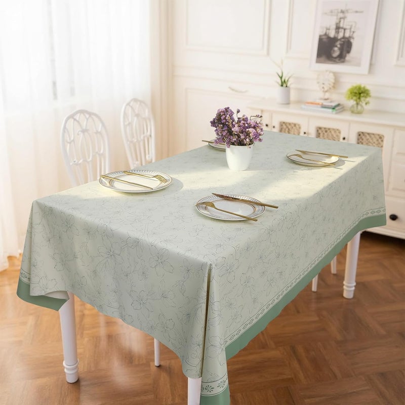 FAVE Rectangle Tablecloth Leather Table Cloth for Kitchen Dining Table Floral Waterproof Tablecloth Cover for Rectangle Table White TableclothGreen Floral 52x70 - Image 3
