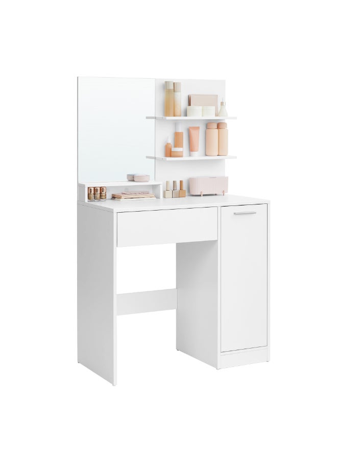 VASAGLE Dressing Table, Vanity Table with Large Mirror, Cabinet with 2 Adjustable Shelves, 1 Drawer, 2 Open Shelves, Modern Makeup Table, White - Image 1