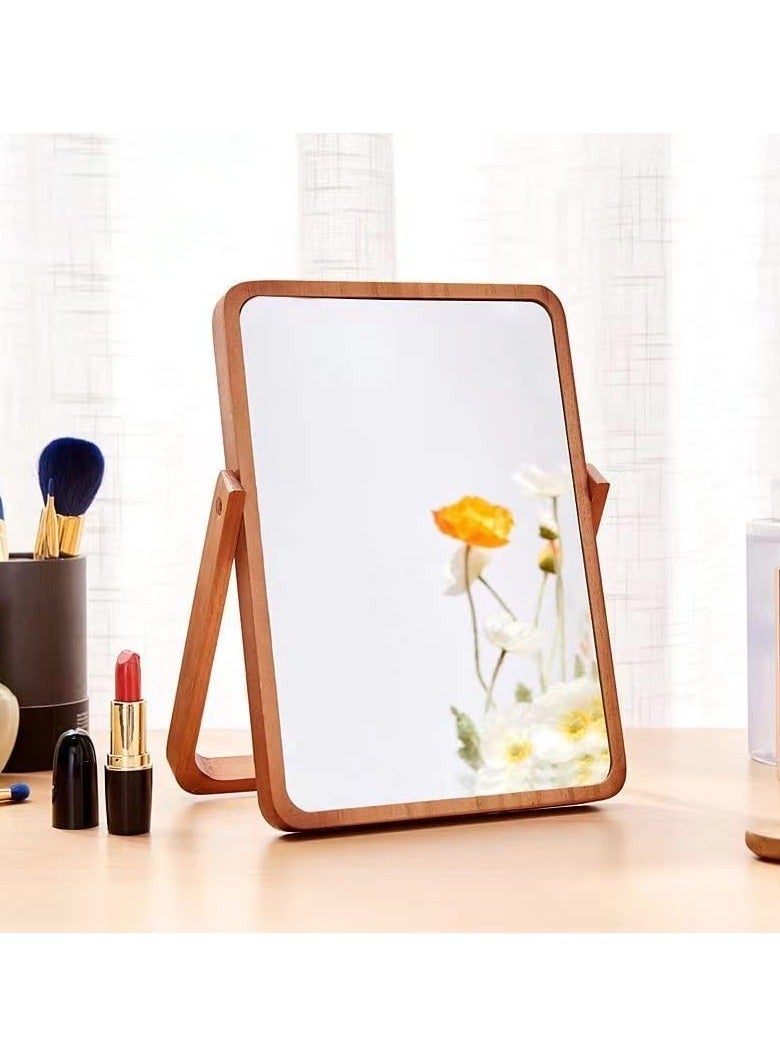 Captaintech Wooden Desk Mirror for Makeup, Table Mirror Vanity with Wood Frame Rectangle Countertop Mirror Farmhouse Bedroom for Living Room, Bathroom Dorm Make Up Mirror for Make up Table - Image 1