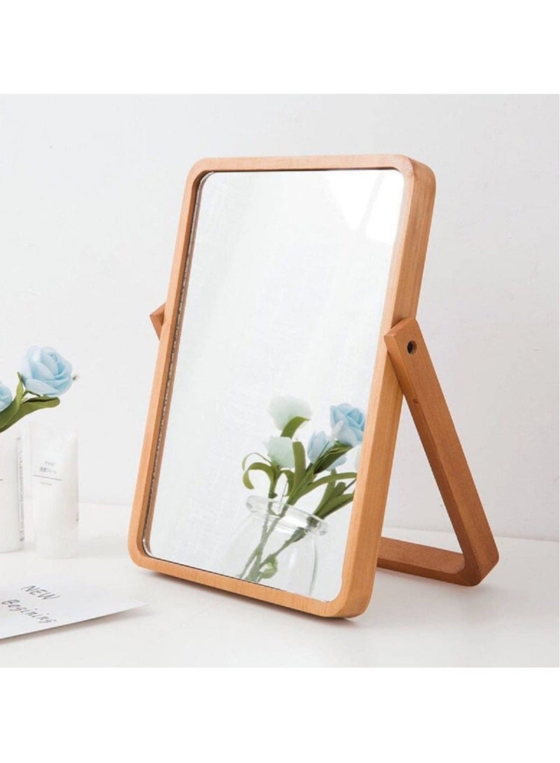 Captaintech Wooden Desk Mirror for Makeup, Table Mirror Vanity with Wood Frame Rectangle Countertop Mirror Farmhouse Bedroom for Living Room, Bathroom Dorm Make Up Mirror for Make up Table - Image 2