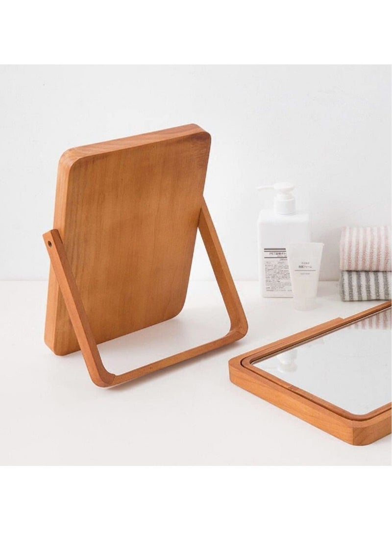 Captaintech Wooden Desk Mirror for Makeup, Table Mirror Vanity with Wood Frame Rectangle Countertop Mirror Farmhouse Bedroom for Living Room, Bathroom Dorm Make Up Mirror for Make up Table - Image 3