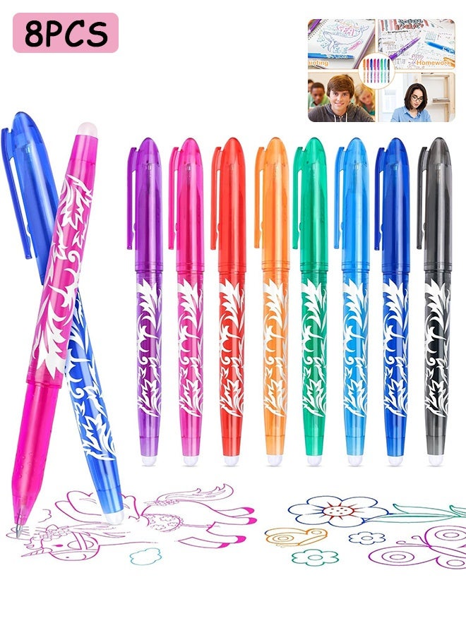 MXN 8 Pcs Erasable Gel Pens, Heat Erase Pens for Fabric, 0.5mm Heat Friction Pen with Eraser Handwriting Writing pen Multicolored Gel Ink Rolling Ball - Image 1