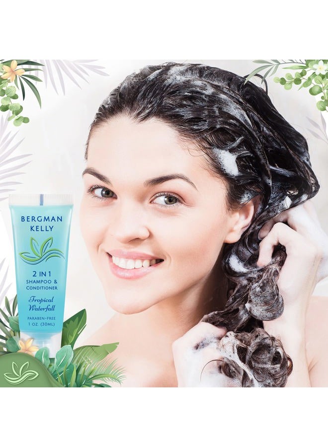 Bergman Kelly - Travel Size 2 in 1 Shampoo & Conditioner - 1 fl oz, 100 PK, Tropical Waterfall - Delight Your Guests w/Invigorating & Refreshing Shampoo Amenities - Small Hotel Toiletries in Bulk - Image 5