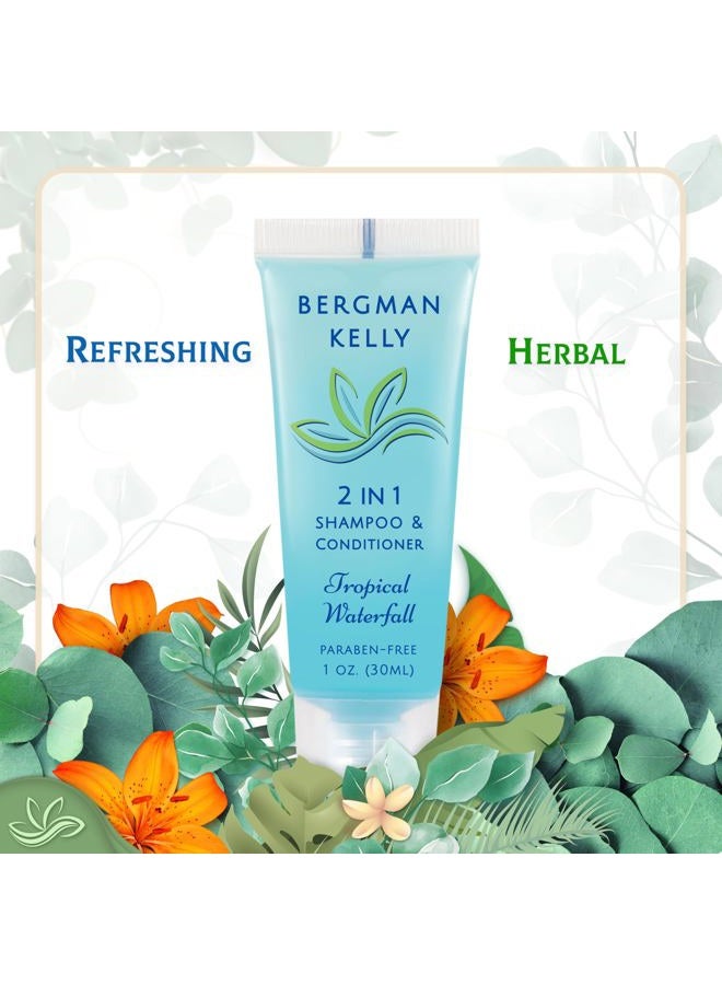 Bergman Kelly - Travel Size 2 in 1 Shampoo & Conditioner - 1 fl oz, 100 PK, Tropical Waterfall - Delight Your Guests w/Invigorating & Refreshing Shampoo Amenities - Small Hotel Toiletries in Bulk - Image 4