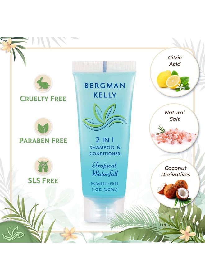 Bergman Kelly - Travel Size 2 in 1 Shampoo & Conditioner - 1 fl oz, 100 PK, Tropical Waterfall - Delight Your Guests w/Invigorating & Refreshing Shampoo Amenities - Small Hotel Toiletries in Bulk - Image 2