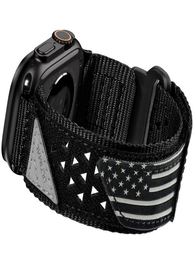 ULTIMAL Compatible witch Apple Watch Ultra 3/2/1 Series 11/10/9/8/7/6/5/4/SE/SE2/SE3,Nylon Stars-Stripes Flag Woven Strap for men 49mm 46mm 45mm 44mm (L,Black USA Flag) - Image 1