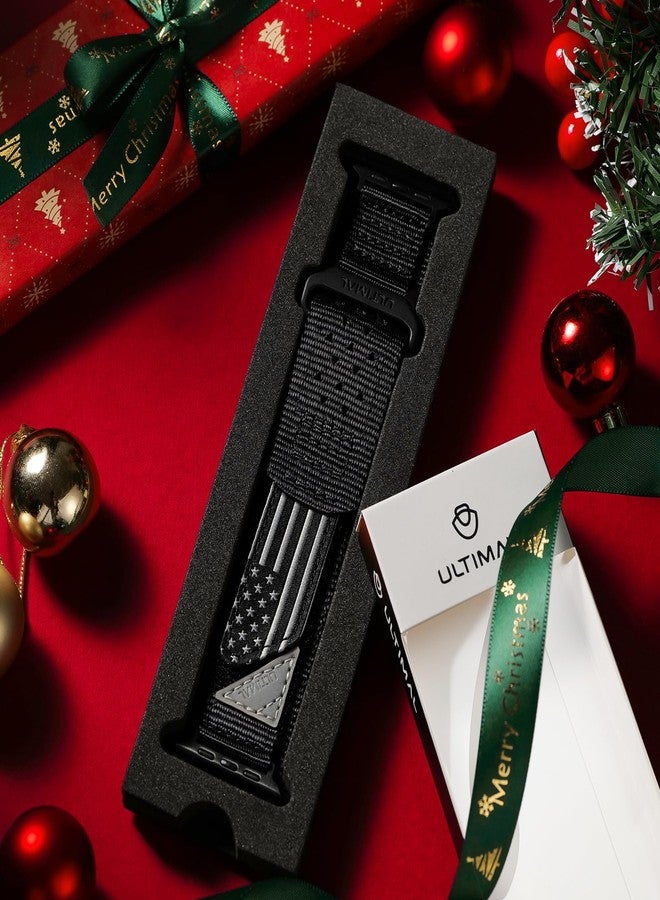 ULTIMAL Compatible witch Apple Watch Ultra 3/2/1 Series 11/10/9/8/7/6/5/4/SE/SE2/SE3,Nylon Stars-Stripes Flag Woven Strap for men 49mm 46mm 45mm 44mm (L,Black USA Flag) - Image 2
